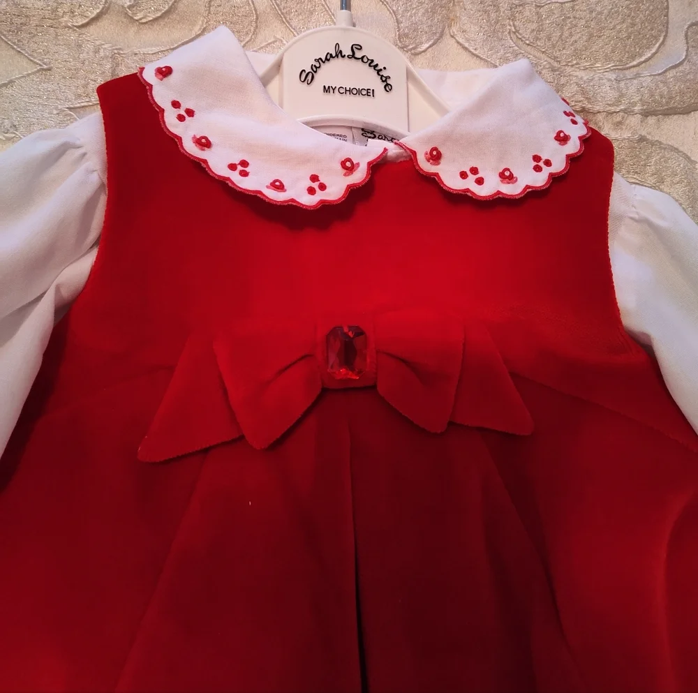 Sarah Louise Girls 12 Months (80cm) Red Velvet Holiday Dress Christmas NWT New - Picture 2 of 6